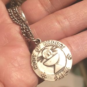 💏2/30$ OLD STERLING RELIGIOUS JHS NECKLACE Holy Communion